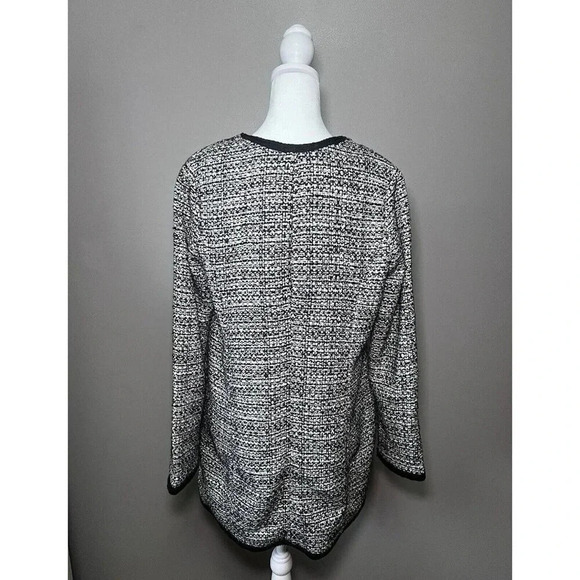 Talbots Tweed Long Blazer Coat Black White Pockets Buttons Size XS Workwear - Picture 5 of 10